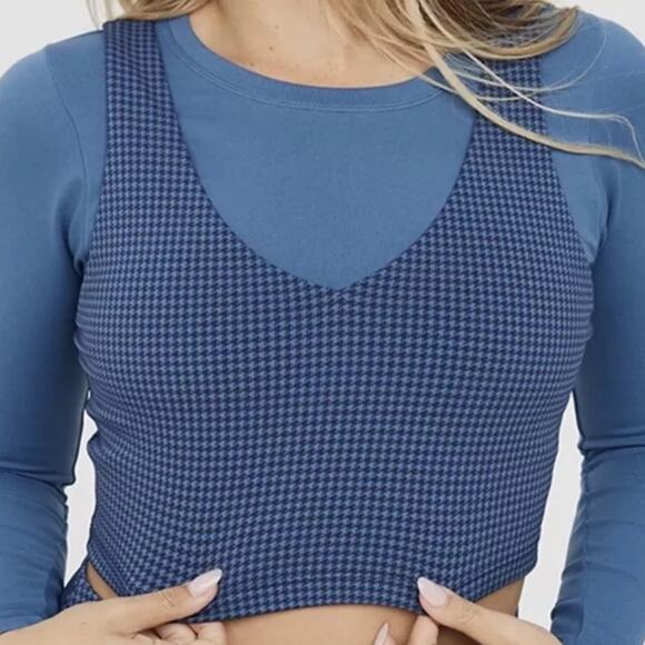 Aerie OFFLINE Mini Houndstooth V-Neck LonglineNavy Sports Bra Size M - Picture 2 of 6